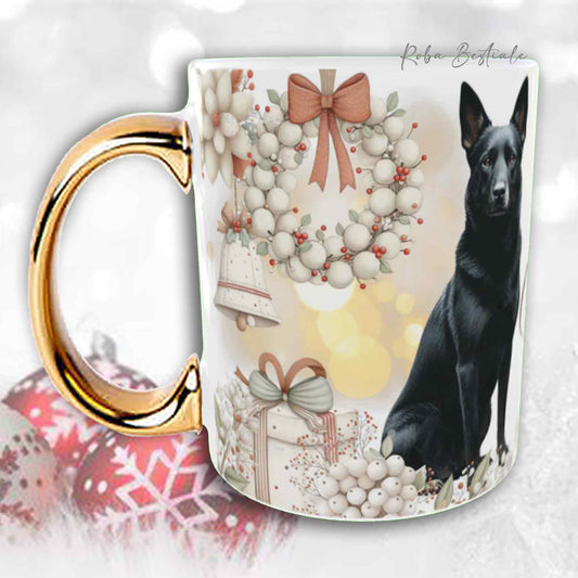 Tazza COZY WINTER - AUSTRALIAN KELPIE Nero - In Ceramica, con manico color Oro - 330 ml