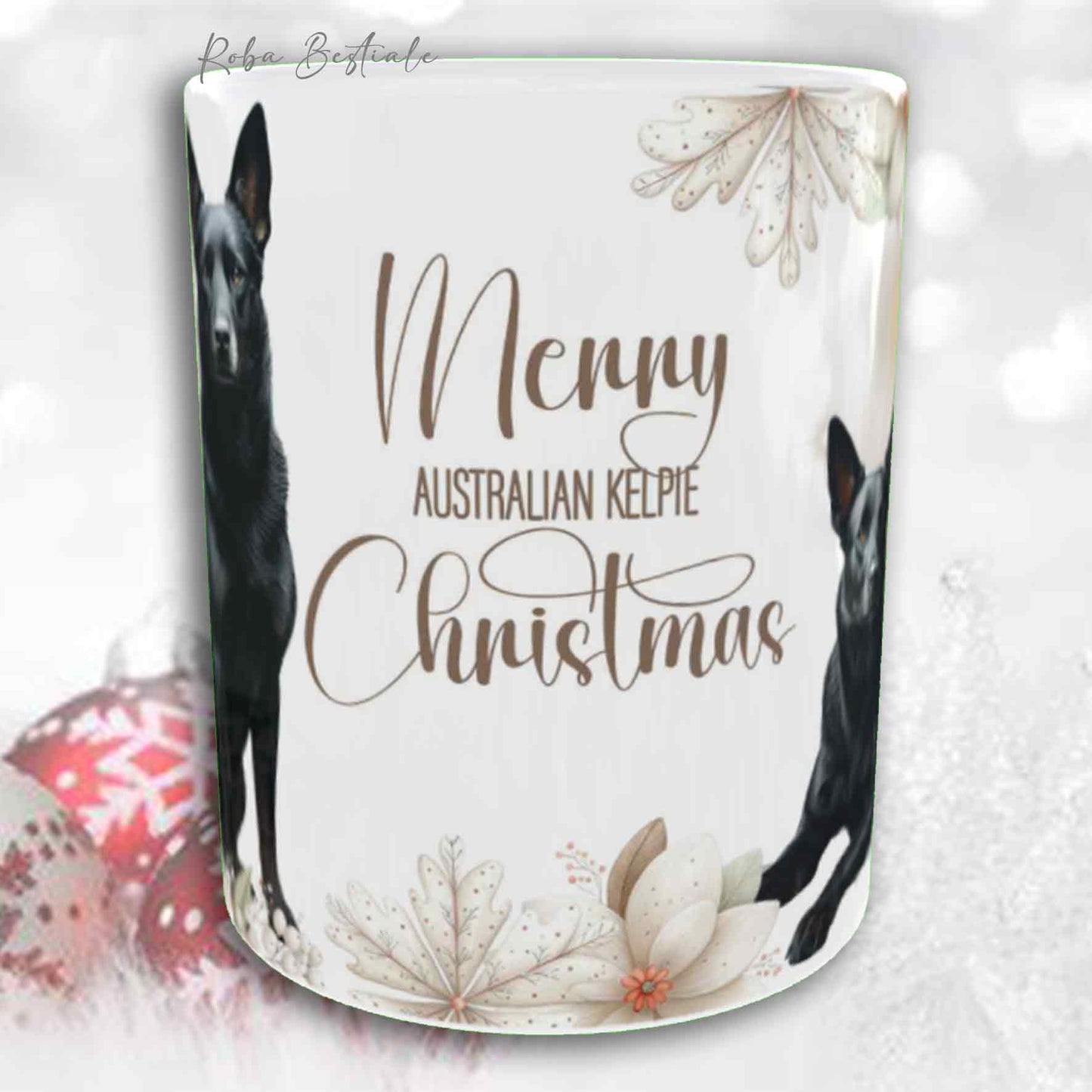 Tazza COZY WINTER - AUSTRALIAN KELPIE Nero - In Ceramica, con manico color Oro - 330 ml