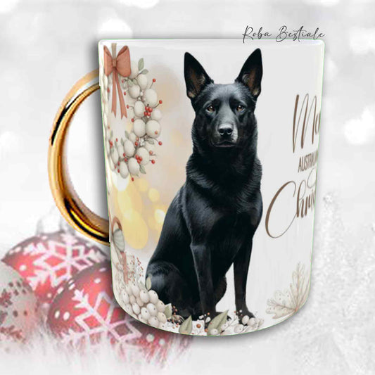 Tazza COZY WINTER - AUSTRALIAN KELPIE Nero - In Ceramica, con manico color Oro - 330 ml