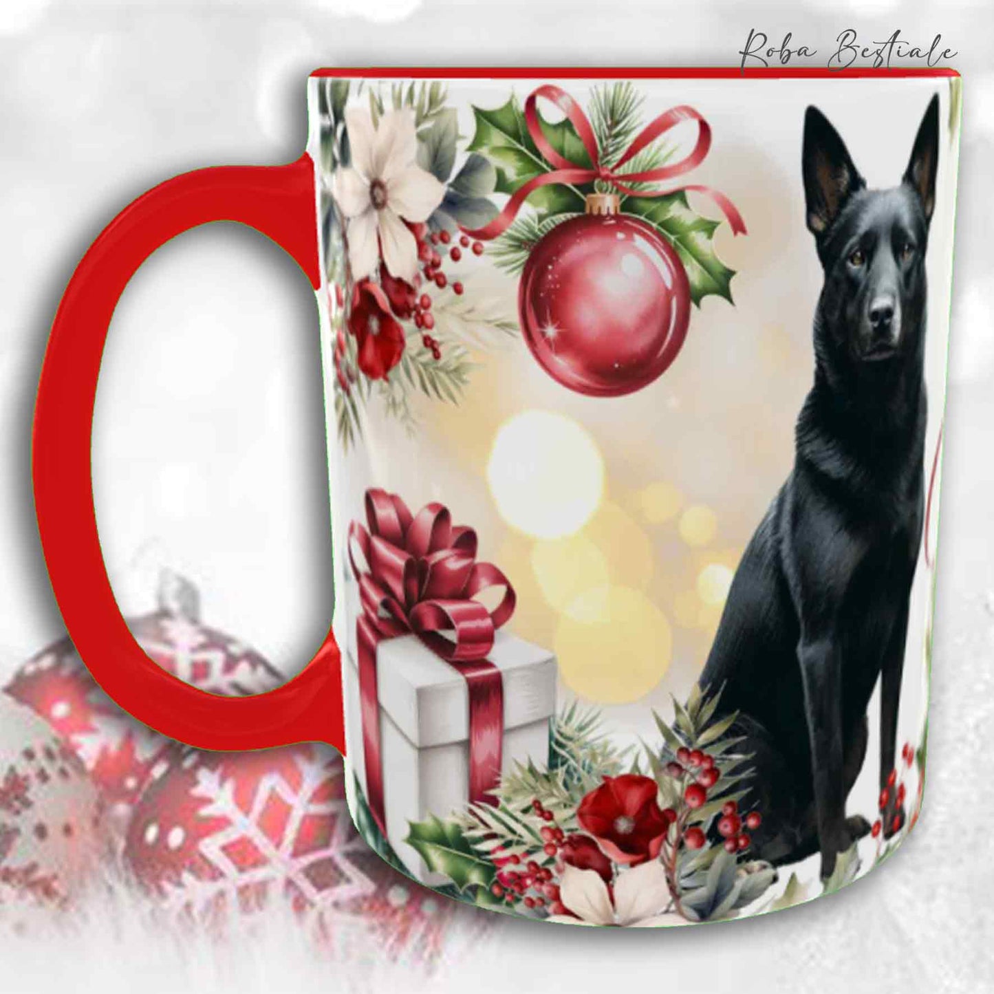 Tazza VINTAGE WINTER - AUSTRALIAN KELPIE Nero - In Ceramica, con dettagli Rossi - 330 ml