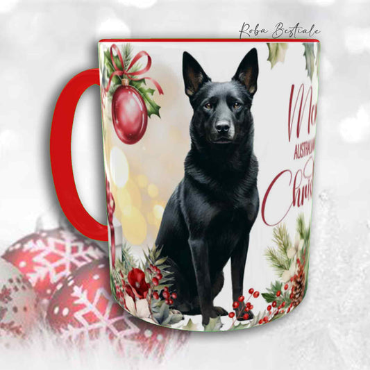 Tazza VINTAGE WINTER - AUSTRALIAN KELPIE Nero - In Ceramica, con dettagli Rossi - 330 ml