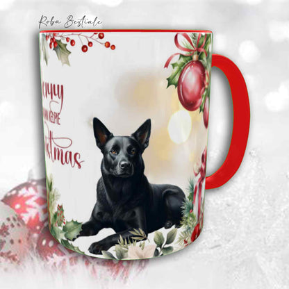 Tazza VINTAGE WINTER - AUSTRALIAN KELPIE Nero - In Ceramica, con dettagli Rossi - 330 ml