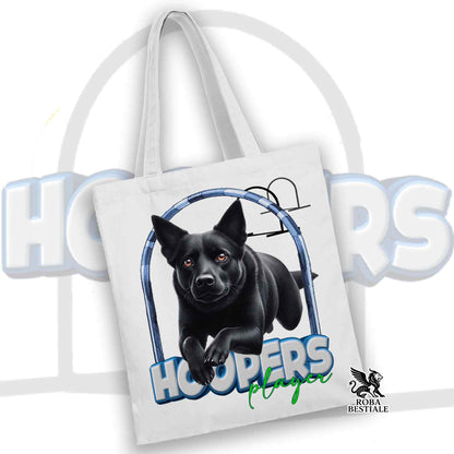 Borsa tote in cotone bianco con cane nero e scritta HOOPERS Player.