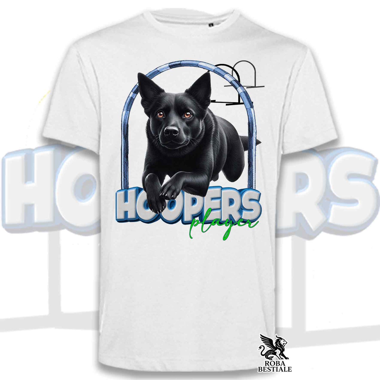 T-Shirt HOOPERS Player - AUSTRALIAN KELPIE Nero - Bianca o Beige, da Uomo o da Donna - dalla XS alla 5XL