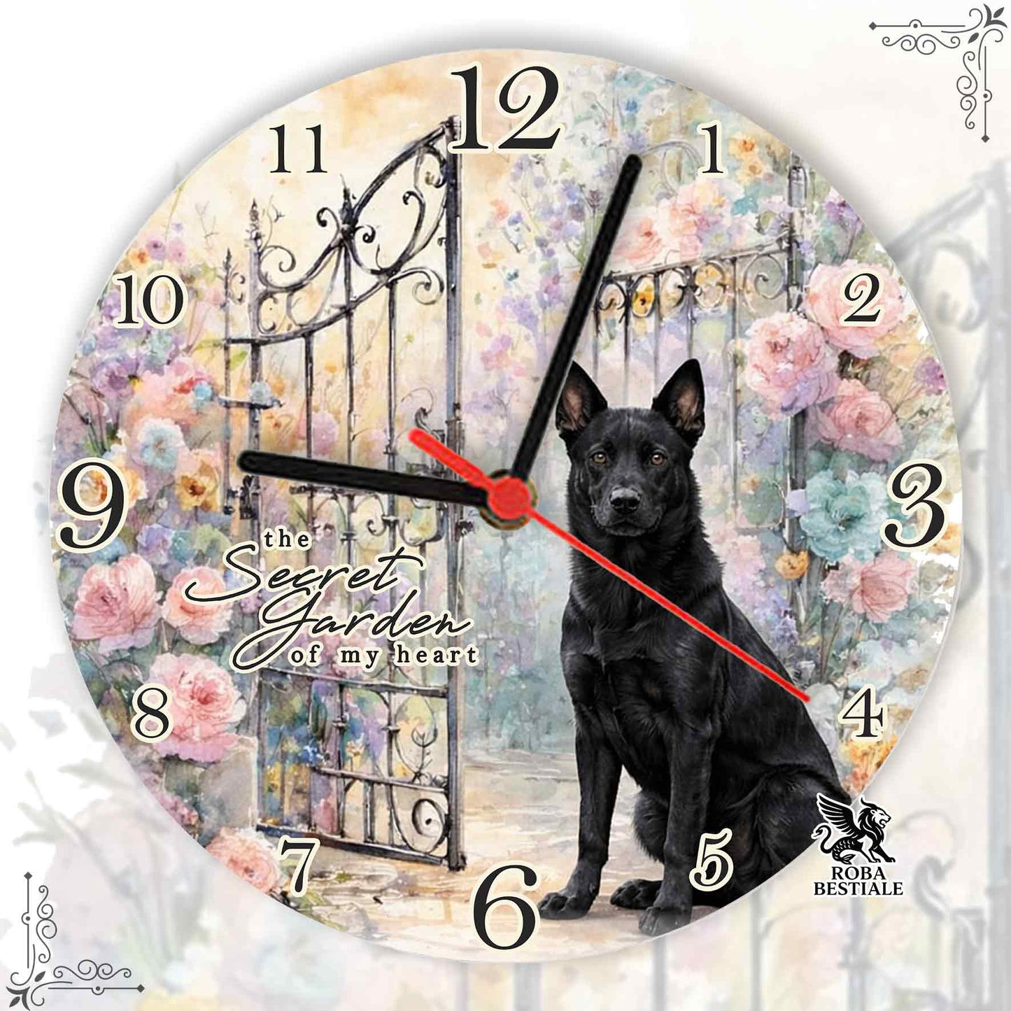 Orologio da Muro SECRET GARDEN - AUSTRALIAN KELPIE Nero - in MDF - diametro 20 o 30 cm