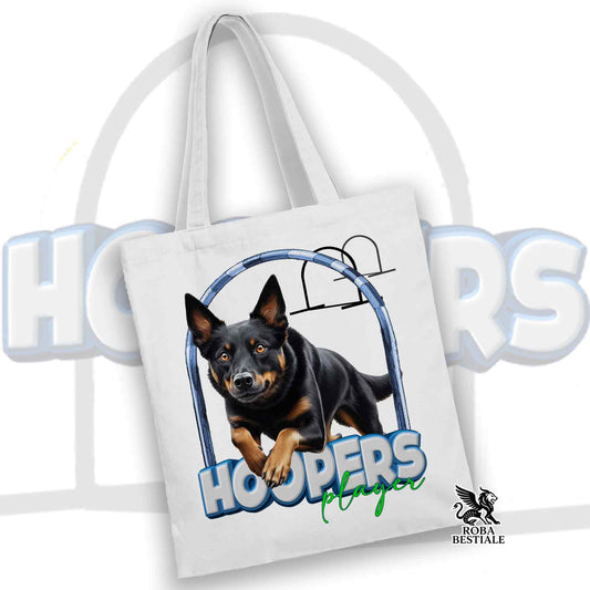 Tote Bag HOOPERS Player - AUSTRALIAN KELPIE Nero Focato - 100% Cotone - Bianca o Beige