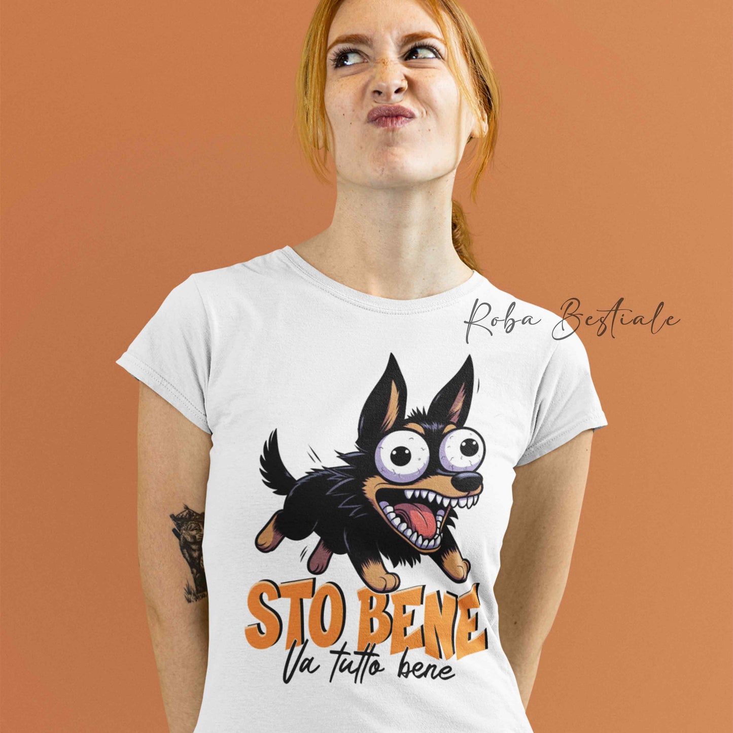 T-Shirt BONKERS - STO BENE - AUSTRALIAN KELPIE Nero Focato - Uomo o Donna - dalla XS alla 5XL