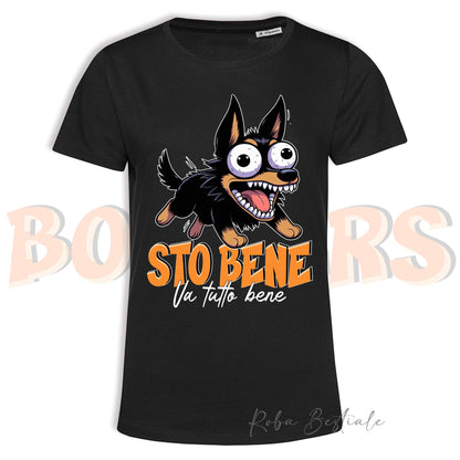T-Shirt BONKERS - STO BENE - AUSTRALIAN KELPIE Nero Focato - Uomo o Donna - dalla XS alla 5XL
