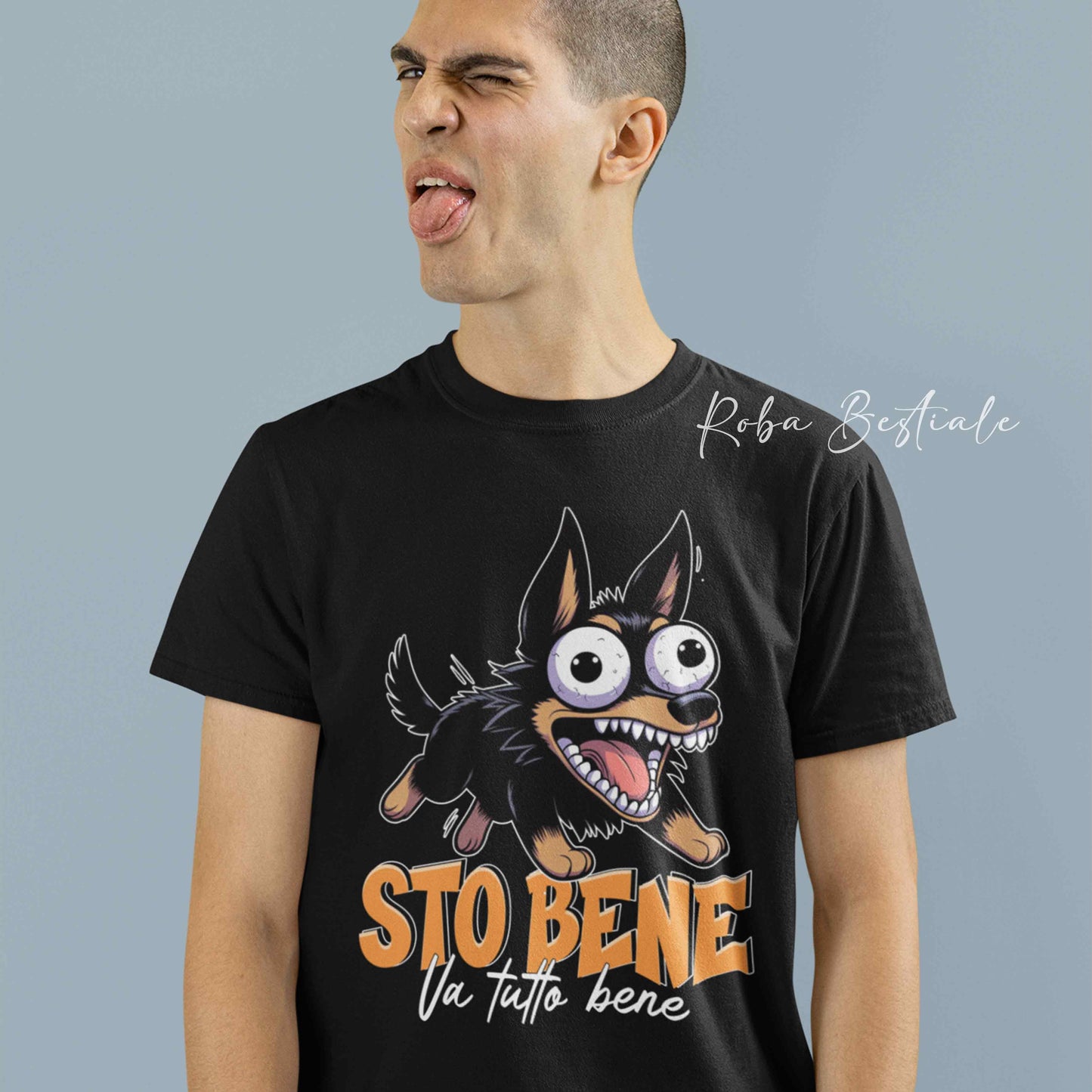 T-Shirt BONKERS - STO BENE - AUSTRALIAN KELPIE Nero Focato - Uomo o Donna - dalla XS alla 5XL