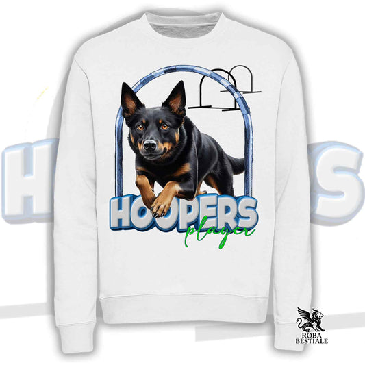 Felpa HOOPERS Player - AUSTRALIAN KELPIE Nero Focato - Girocollo, Unisex - Bianca o Beige - dalla XS alla 3XL
