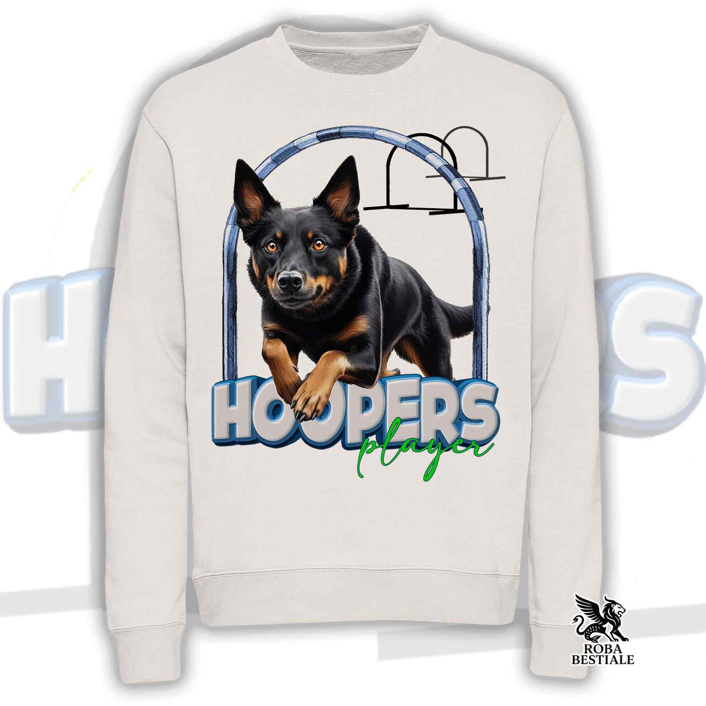 Felpa HOOPERS Player - AUSTRALIAN KELPIE Nero Focato - Girocollo, Unisex - Bianca o Beige - dalla XS alla 3XL