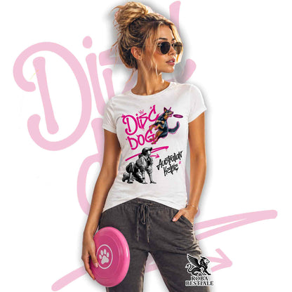 T-Shirt DISC DOG Graffiti "GIRL" - AUSTRALIAN KELPIE Nero Focato - Bianca, colore dettagli a scelta - dalla XS alla 5XL