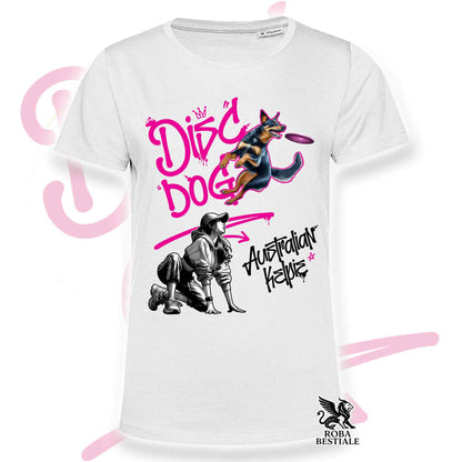 T-Shirt DISC DOG Graffiti "GIRL" - AUSTRALIAN KELPIE Nero Focato - Bianca, colore dettagli a scelta - dalla XS alla 5XL