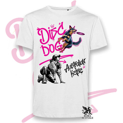T-Shirt DISC DOG Graffiti "GIRL" - AUSTRALIAN KELPIE Nero Focato - Bianca, colore dettagli a scelta - dalla XS alla 5XL