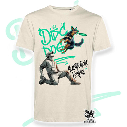 T-Shirt DISC DOG Graffiti "BOY" - AUSTRALIAN KELPIE Nero Focato - Off White, colore dettagli a scelta - dalla XS alla 2XL