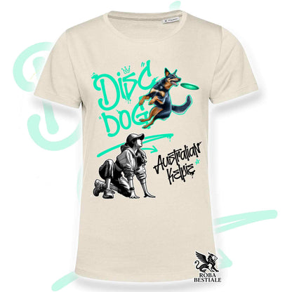 T-Shirt DISC DOG Graffiti "GIRL" - AUSTRALIAN KELPIE Nero Focato - Off White, colore dettagli a scelta - dalla XS alla 2XL
