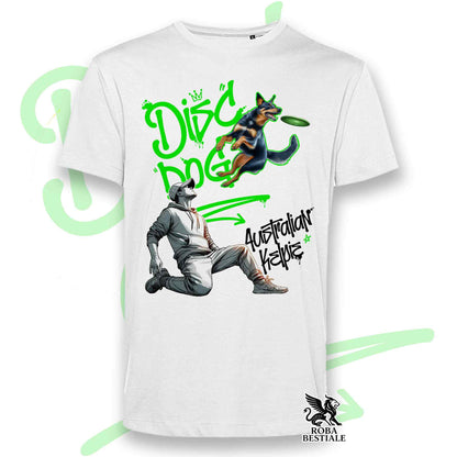 T-Shirt DISC DOG Graffiti "BOY" - AUSTRALIAN KELPIE Nero Focato - Bianca, colore dettagli a scelta - dalla XS alla 5XL