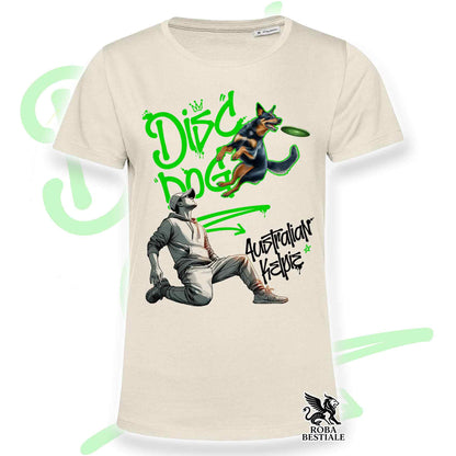 T-Shirt DISC DOG Graffiti "BOY" - AUSTRALIAN KELPIE Nero Focato - Off White, colore dettagli a scelta - dalla XS alla 2XL