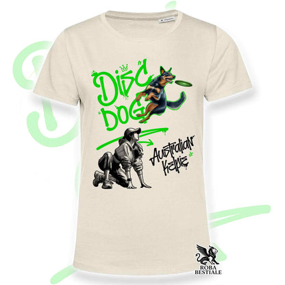 T-Shirt DISC DOG Graffiti "GIRL" - AUSTRALIAN KELPIE Nero Focato - Off White, colore dettagli a scelta - dalla XS alla 2XL