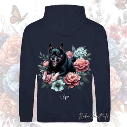 Felpa PEONY - AUSTRALIAN KELPIE Nero Focato - Con Cappuccio e Tasconi, Unisex, in tanti colori - dalla XS alla 5XL