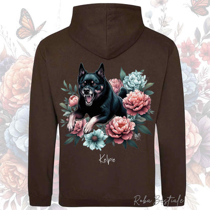 Felpa PEONY - AUSTRALIAN KELPIE Nero Focato - Con Cappuccio e Tasconi, Unisex, in tanti colori - dalla XS alla 5XL