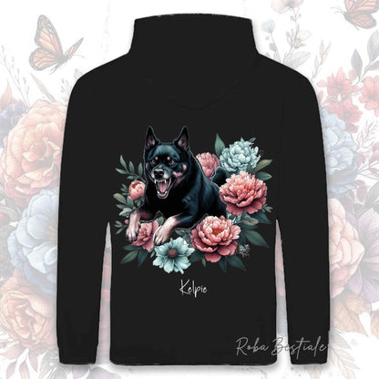 Felpa PEONY - AUSTRALIAN KELPIE Nero Focato - Con Cappuccio e Tasconi, Unisex, in tanti colori - dalla XS alla 5XL