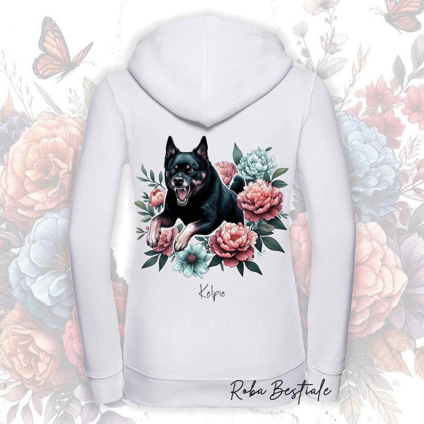 Felpa PEONY - AUSTRALIAN KELPIE Nero Focato - Con Cappuccio e Full Zip, Uomo o Donna, in tanti colori - dalla XS alla 5XL