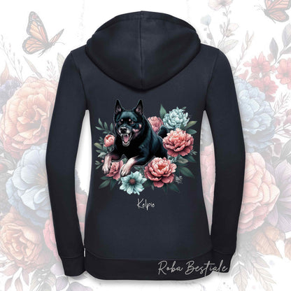 Felpa PEONY - AUSTRALIAN KELPIE Nero Focato - Con Cappuccio e Full Zip, Uomo o Donna, in tanti colori - dalla XS alla 5XL