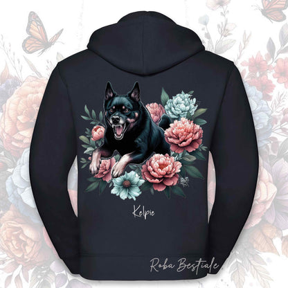 Felpa PEONY - AUSTRALIAN KELPIE Nero Focato - Con Cappuccio e Full Zip, Uomo o Donna, in tanti colori - dalla XS alla 5XL