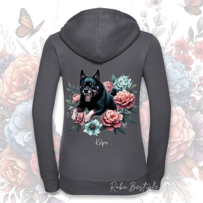 Felpa PEONY - AUSTRALIAN KELPIE Nero Focato - Con Cappuccio e Full Zip, Uomo o Donna, in tanti colori - dalla XS alla 5XL