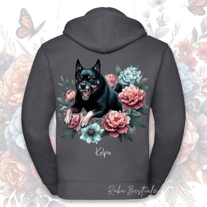 Felpa PEONY - AUSTRALIAN KELPIE Nero Focato - Con Cappuccio e Full Zip, Uomo o Donna, in tanti colori - dalla XS alla 5XL