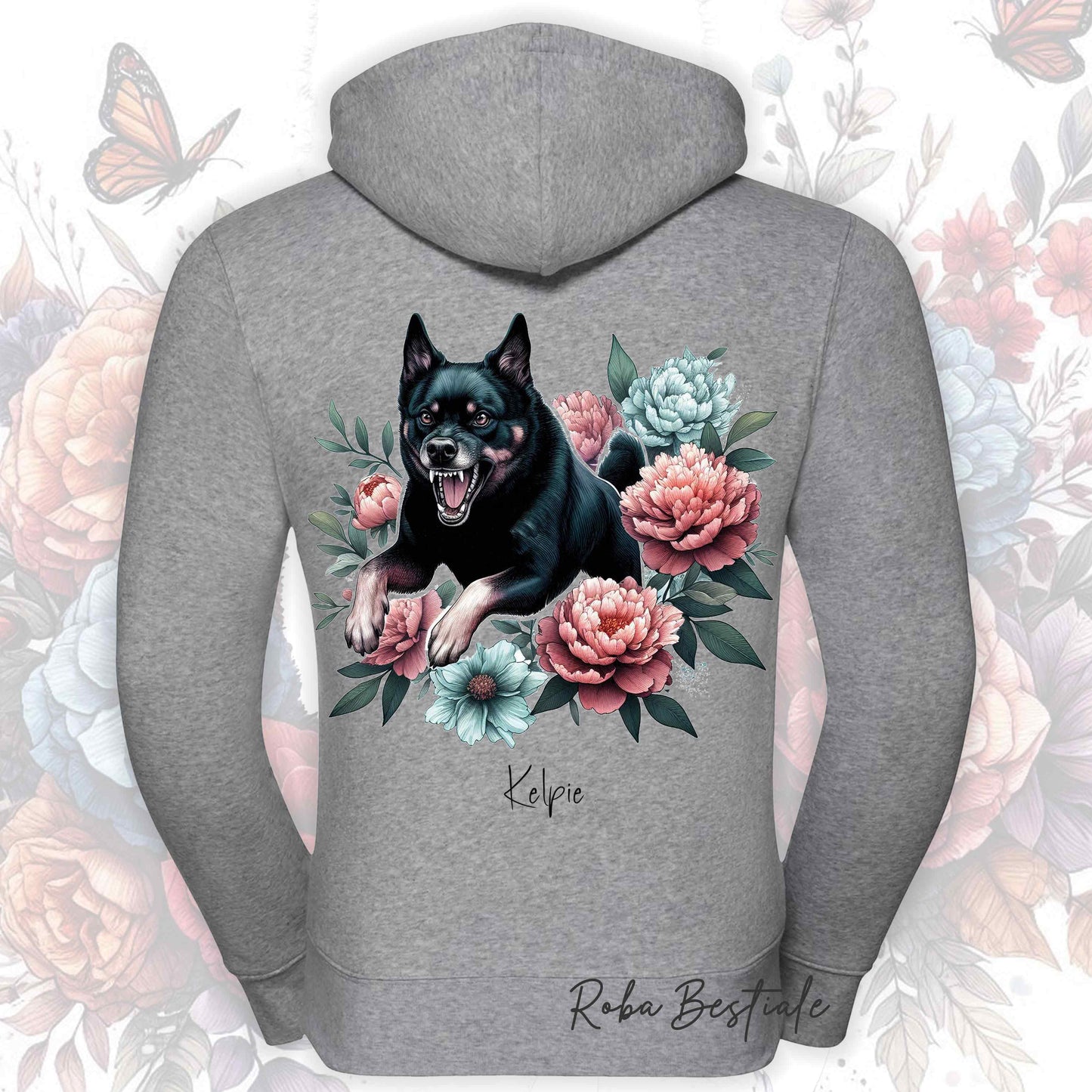 Felpa PEONY - AUSTRALIAN KELPIE Nero Focato - Con Cappuccio e Full Zip, Uomo o Donna, in tanti colori - dalla XS alla 5XL