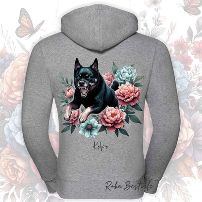 Felpa PEONY - AUSTRALIAN KELPIE Nero Focato - Con Cappuccio e Full Zip, Uomo o Donna, in tanti colori - dalla XS alla 5XL