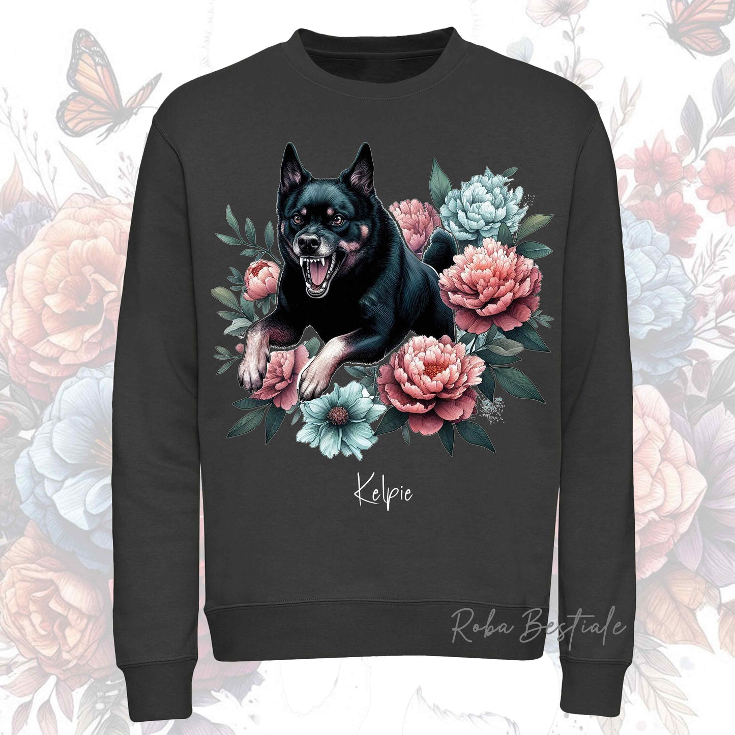 Felpa Invernale PEONY - AUSTRALIAN KELPIE Nero Focato - Girocollo, Unisex, in tanti colori! - dalla XS alla 3XL