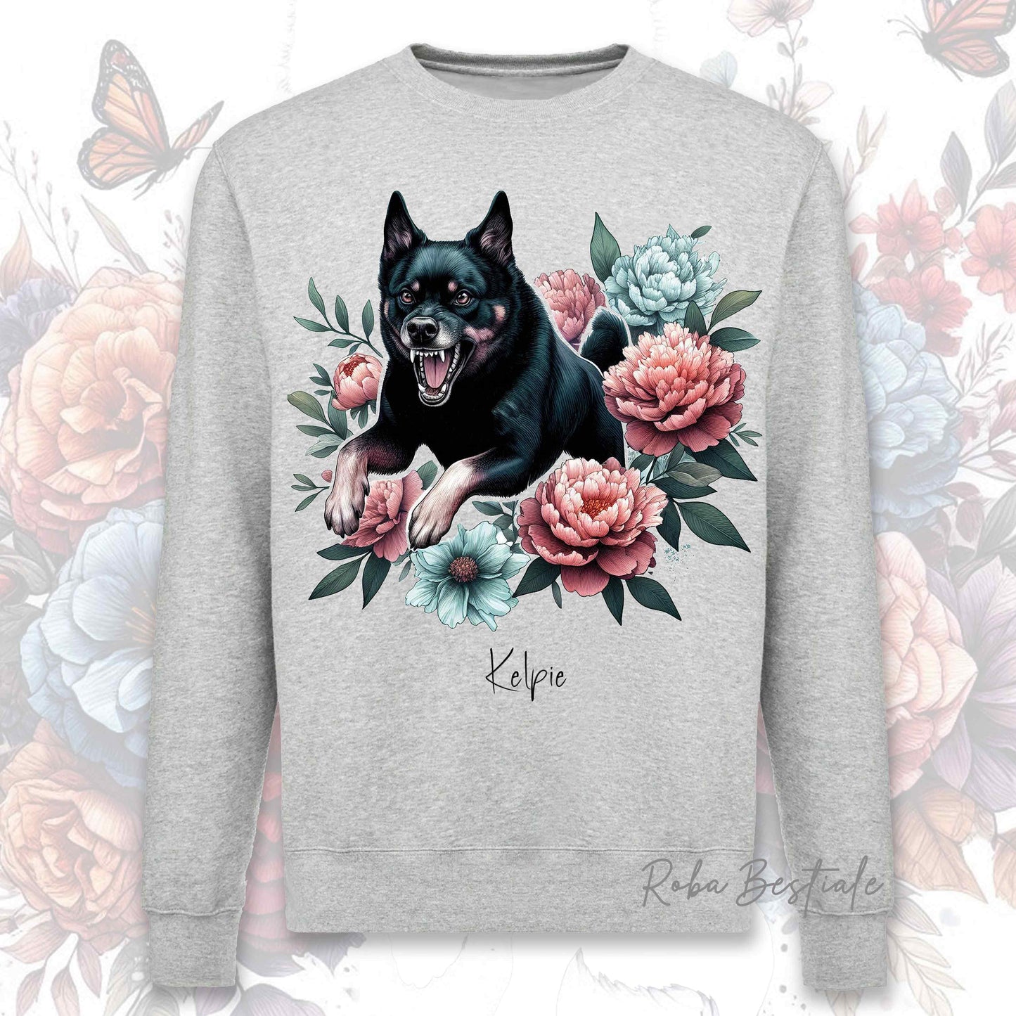 Felpa Invernale PEONY - AUSTRALIAN KELPIE Nero Focato - Girocollo, Unisex, in tanti colori! - dalla XS alla 3XL