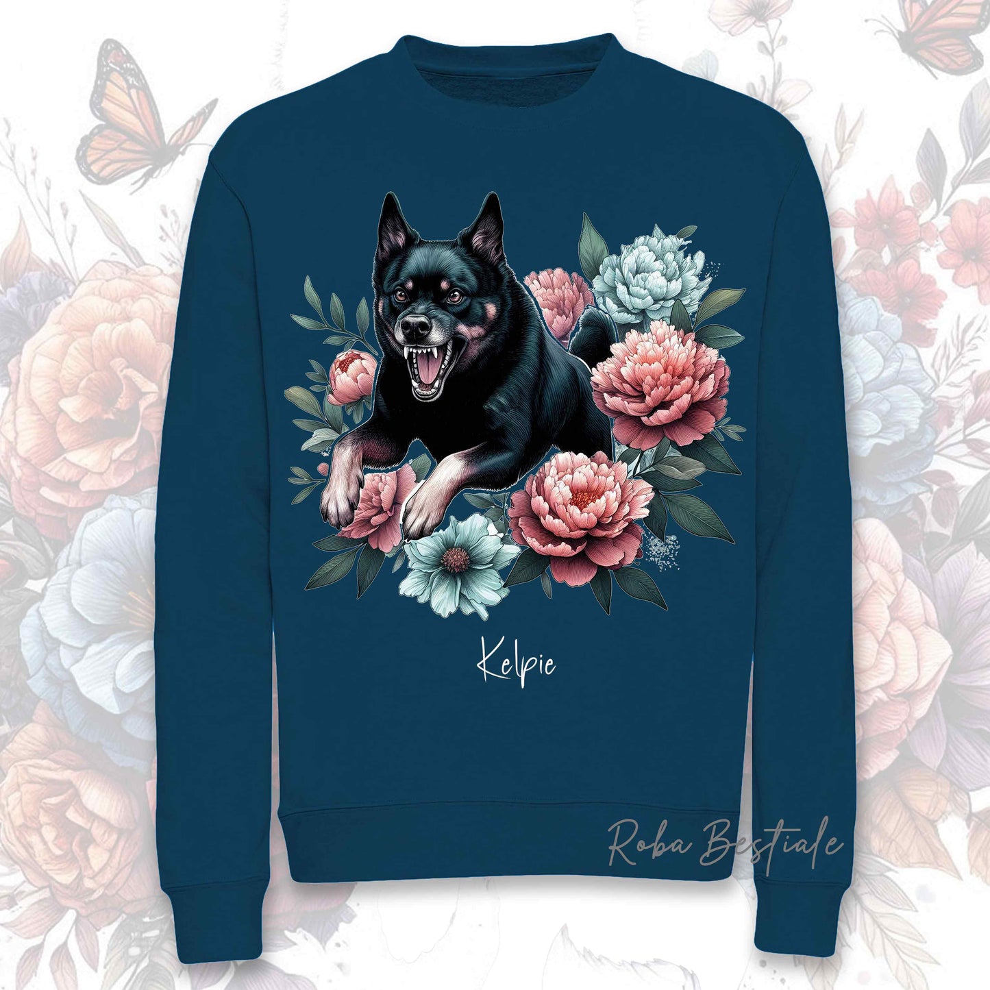 Felpa Invernale PEONY - AUSTRALIAN KELPIE Nero Focato - Girocollo, Unisex, in tanti colori! - dalla XS alla 3XL