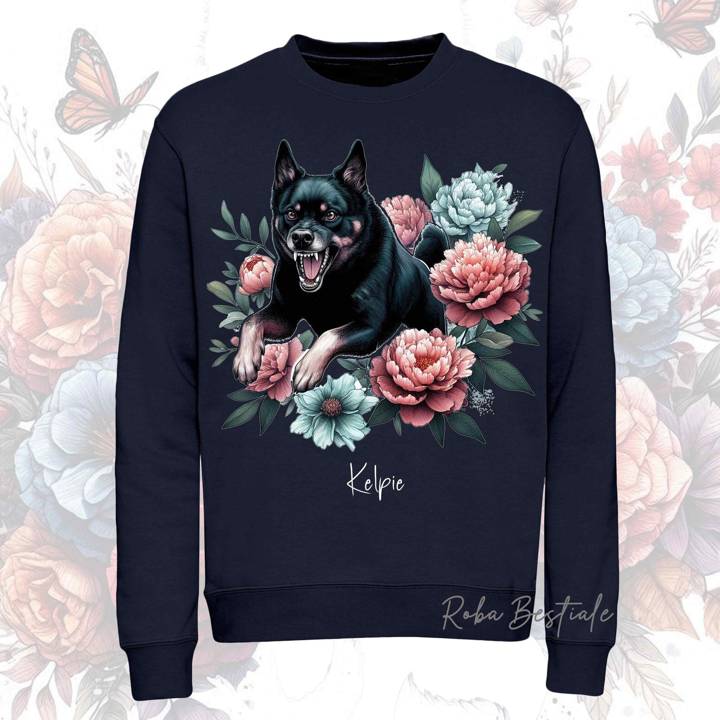 Felpa Invernale PEONY - AUSTRALIAN KELPIE Nero Focato - Girocollo, Unisex, in tanti colori! - dalla XS alla 3XL