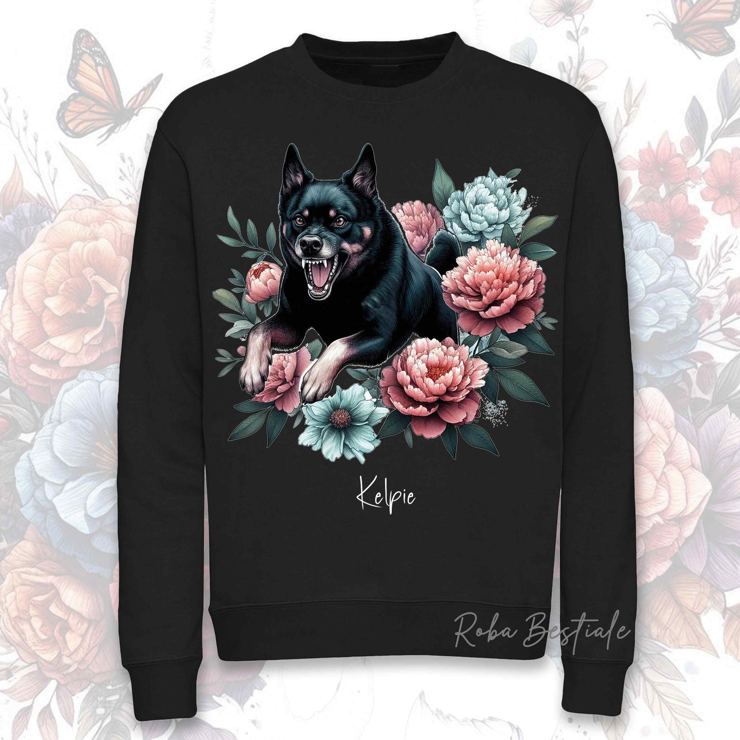 Felpa Invernale PEONY - AUSTRALIAN KELPIE Nero Focato - Girocollo, Unisex, in tanti colori! - dalla XS alla 3XL