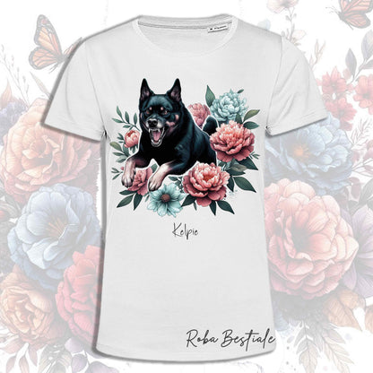 T-Shirt PEONY - AUSTRALIAN KELPIE Nero Focato - Bianca o Beige, Uomo o Donna, dalla XS alla 5XL