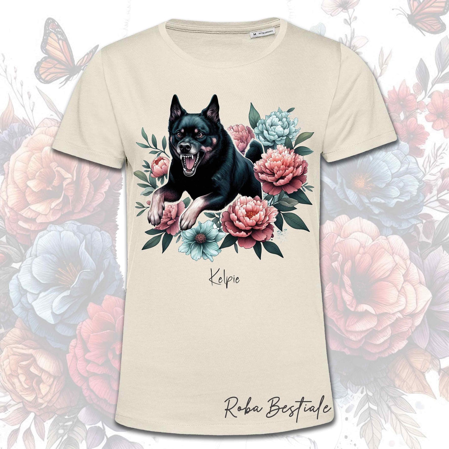 T-Shirt PEONY - AUSTRALIAN KELPIE Nero Focato - Bianca o Beige, Uomo o Donna, dalla XS alla 5XL