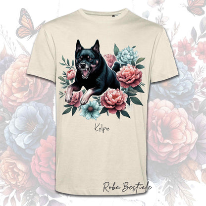 T-Shirt PEONY - AUSTRALIAN KELPIE Nero Focato - Bianca o Beige, Uomo o Donna, dalla XS alla 5XL