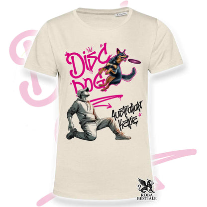 T-Shirt DISC DOG Graffiti "BOY" - AUSTRALIAN KELPIE Nero Focato - Off White, colore dettagli a scelta - dalla XS alla 2XL