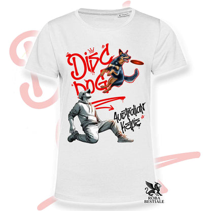T-Shirt DISC DOG Graffiti "BOY" - AUSTRALIAN KELPIE Nero Focato - Bianca, colore dettagli a scelta - dalla XS alla 5XL