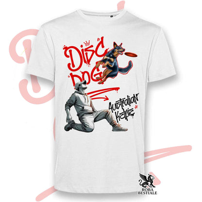 T-Shirt DISC DOG Graffiti "BOY" - AUSTRALIAN KELPIE Nero Focato - Bianca, colore dettagli a scelta - dalla XS alla 5XL
