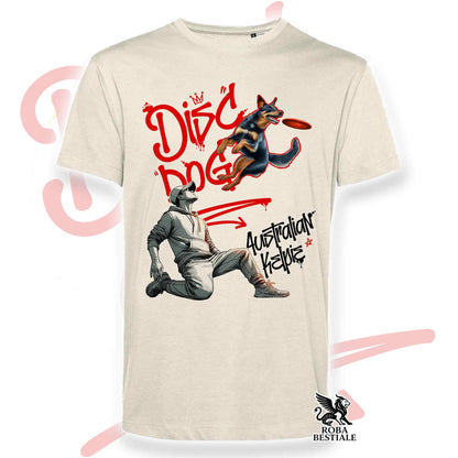 T-Shirt DISC DOG Graffiti "BOY" - AUSTRALIAN KELPIE Nero Focato - Off White, colore dettagli a scelta - dalla XS alla 2XL
