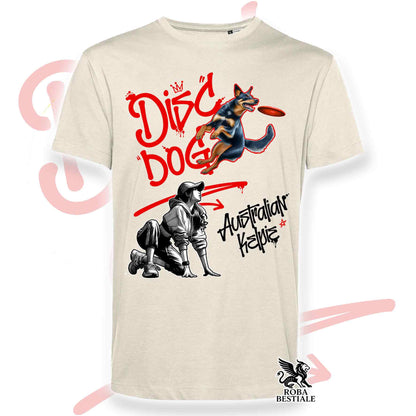 T-Shirt DISC DOG Graffiti "GIRL" - AUSTRALIAN KELPIE Nero Focato - Off White, colore dettagli a scelta - dalla XS alla 2XL