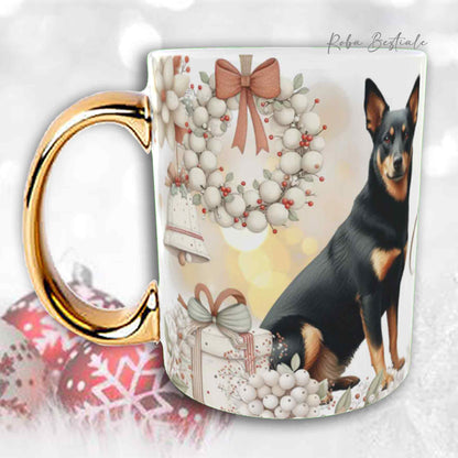 Tazza COZY WINTER - AUSTRALIAN KELPIE Nero Focato - In Ceramica, con manico color Oro - 330 ml