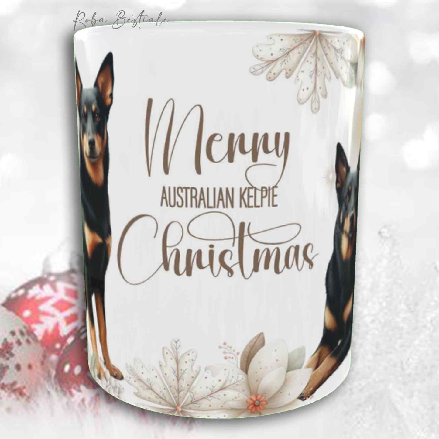 Tazza COZY WINTER - AUSTRALIAN KELPIE Nero Focato - In Ceramica, con manico color Oro - 330 ml