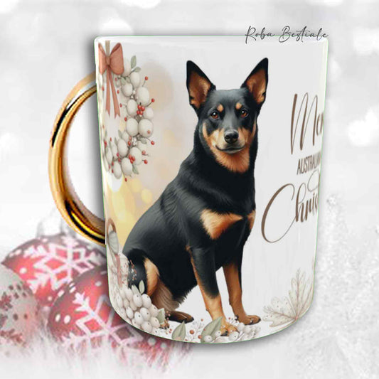 Tazza COZY WINTER - AUSTRALIAN KELPIE Nero Focato - In Ceramica, con manico color Oro - 330 ml