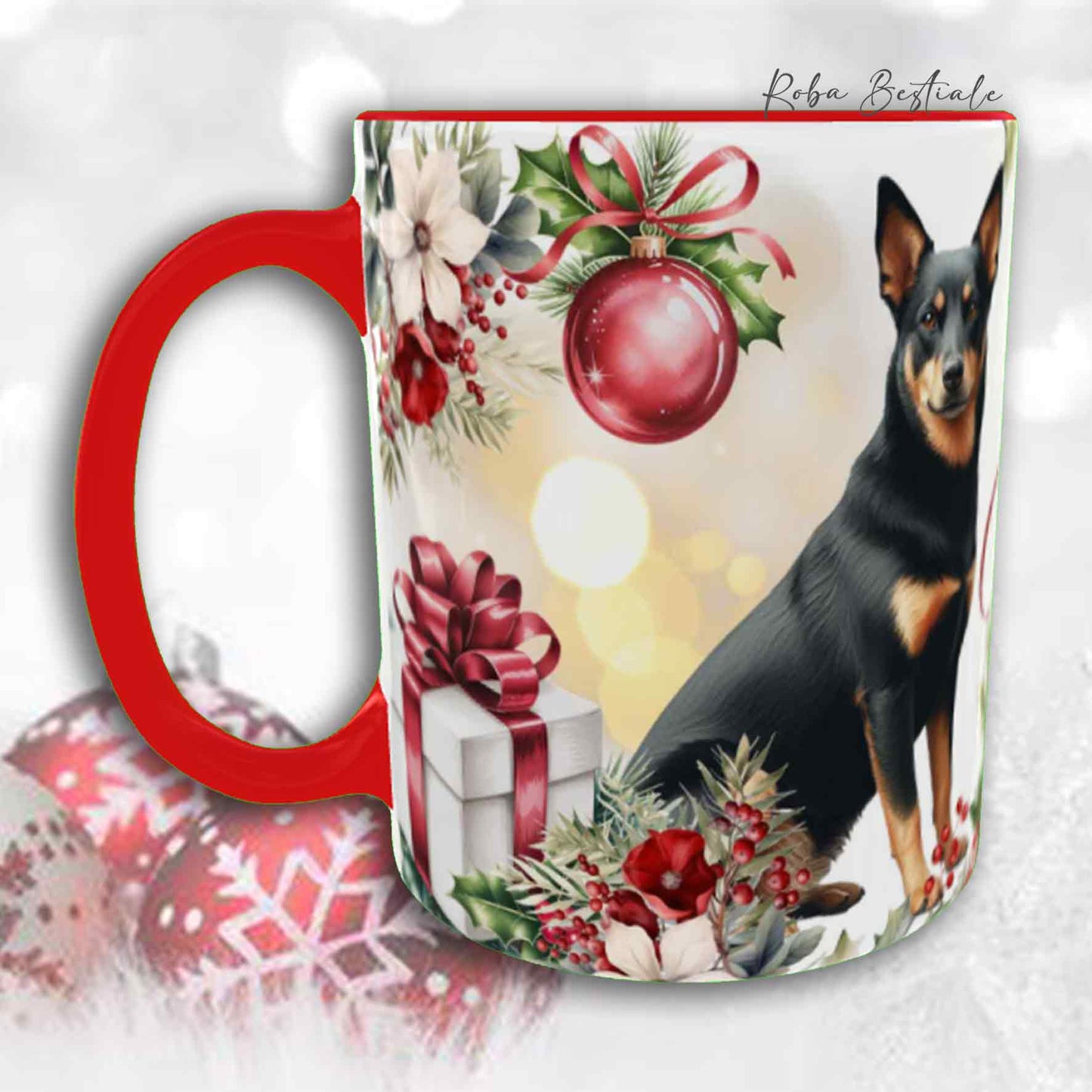 Tazza VINTAGE WINTER - AUSTRALIAN KELPIE Nero Focato - In Ceramica, con dettagli Rossi - 330 ml